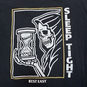 Rest Easy Sleep Tight Black Graphic Tee with Skeleton Design Large Men's‎ Reaper
